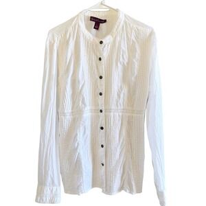 Gloria Vanderbilt Top Size XL Pintuck Button Down Cinching Waist Mandarin Collar